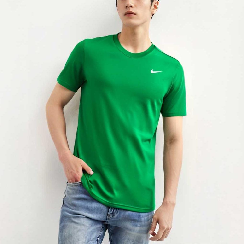 Nike Dri-Fit Logo Round Neck Pullover Comfortable Quick-Dry Casual Short Sleeve T-Shirt Men Tops Apple-Green Cool-Gray HF0507-315