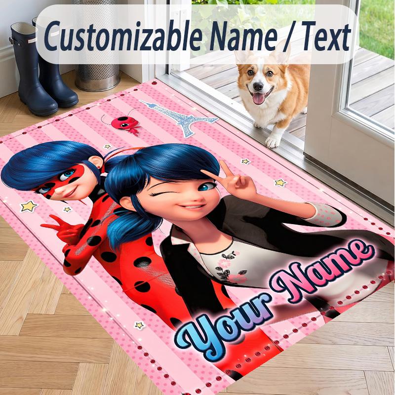 Alfombra de Piso con Patrón de Ladybug Milagrosa y Texto Personalizado, Alfombrilla Suave para Interiores, Sala de Estar, Dormitorio