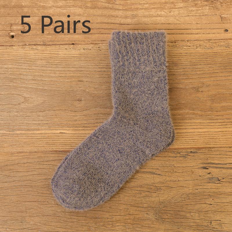 5 Pairs of Winter Female Solid Color Imitation Mink Wool and Thick Warm Rabbit Wool Tube Socks