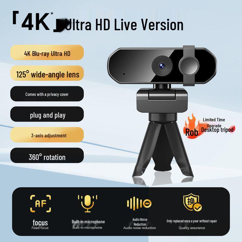 4K Streaming Webcam with Microphone for Online Classes & Meetings