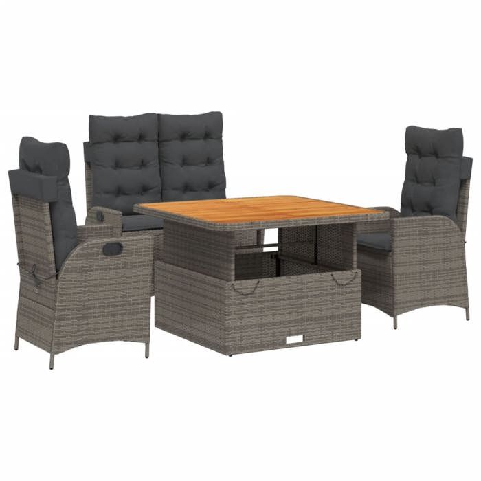 VidaXL Ensemble à Manger de Jardin avec Coussins 4 pcs, Table de Terrasse, Meubles de Patio, Mobilier d'Extérieur, Gris 3277464