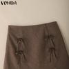 VONDA Women Zipper Waist Bow Knot Solid Color Netyarn Hem Mini Skirts