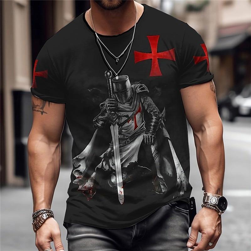 

Men s Graphic Knights Templar T Shirt Knights Templar T Shirts Short Sleeve T shirt 3D Print Crew Neck Shirt Vintage Fashion Designer Outdoor Daily XL