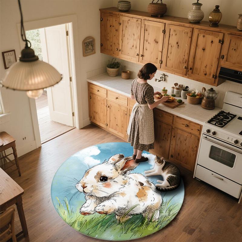 Rabbit in the Sky,Round Area Rug,Carpet Rug for Living Room Bedroom Sofa Playroom Decor,Non-slip Floor Mat