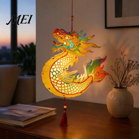 DIY Lantern Assembly Toy Chinese Dragon Fish Kit, Coloring Crafts for Mid-Autumn Holiday Decoration Festival, Handmade Handheld Wooden Kids