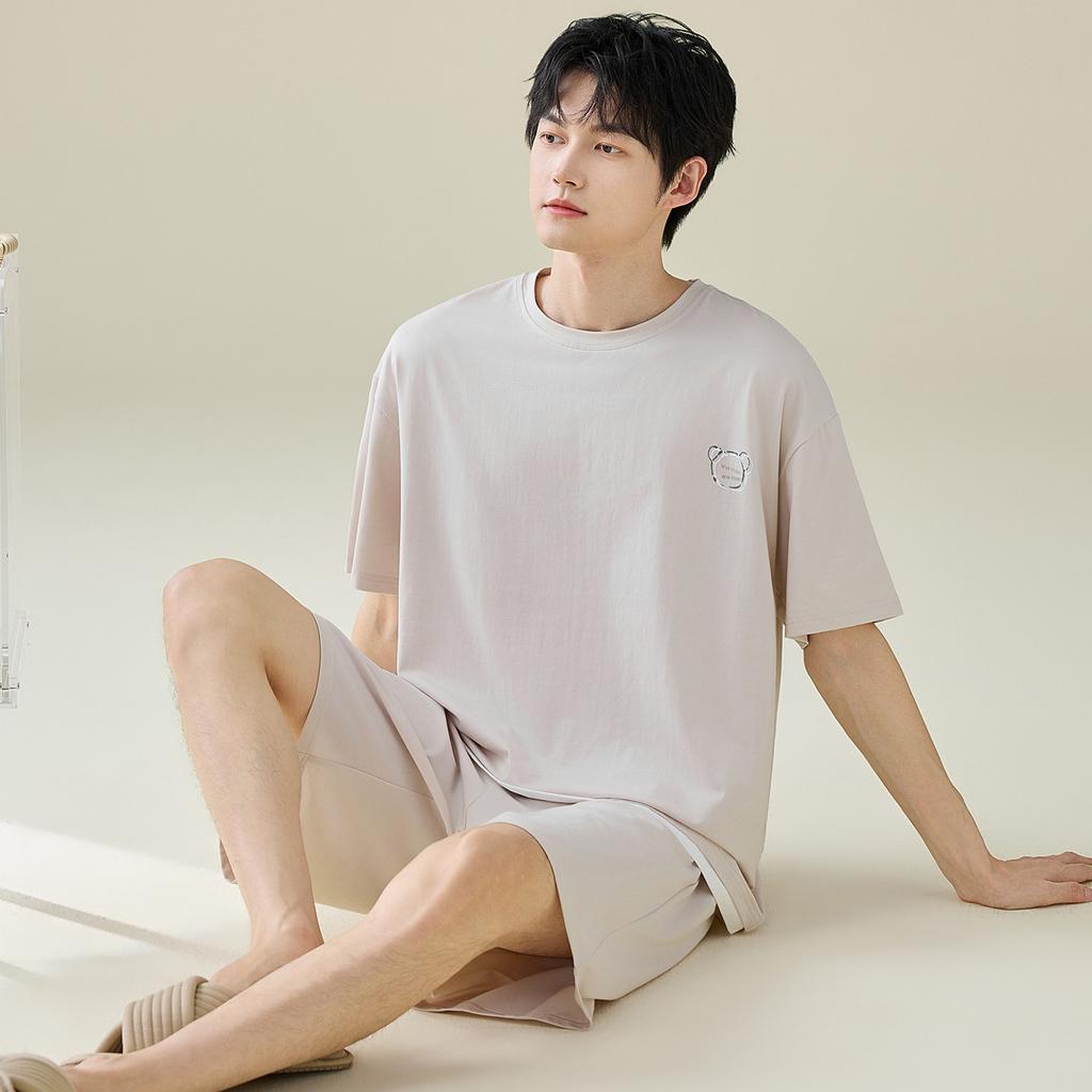 Modal short-sleeved men's pajamas summer men's large-size boys can wear cotton and silk loungewear summer teenagers