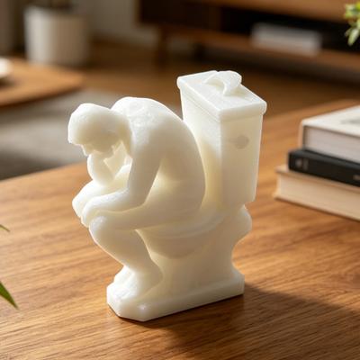 Thinker Figurine, Funny Man On Toilet Thinking Statue, 3D Printed Novelty Bathroom Decoration for Office Bookshelf, Desktop Decor
