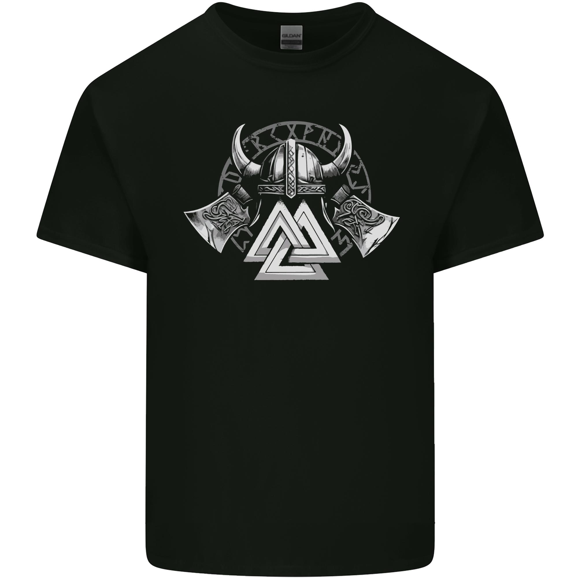 Viking Valknut Helmet Text and Axes Gym Unisexs Light Cotton TShirt S