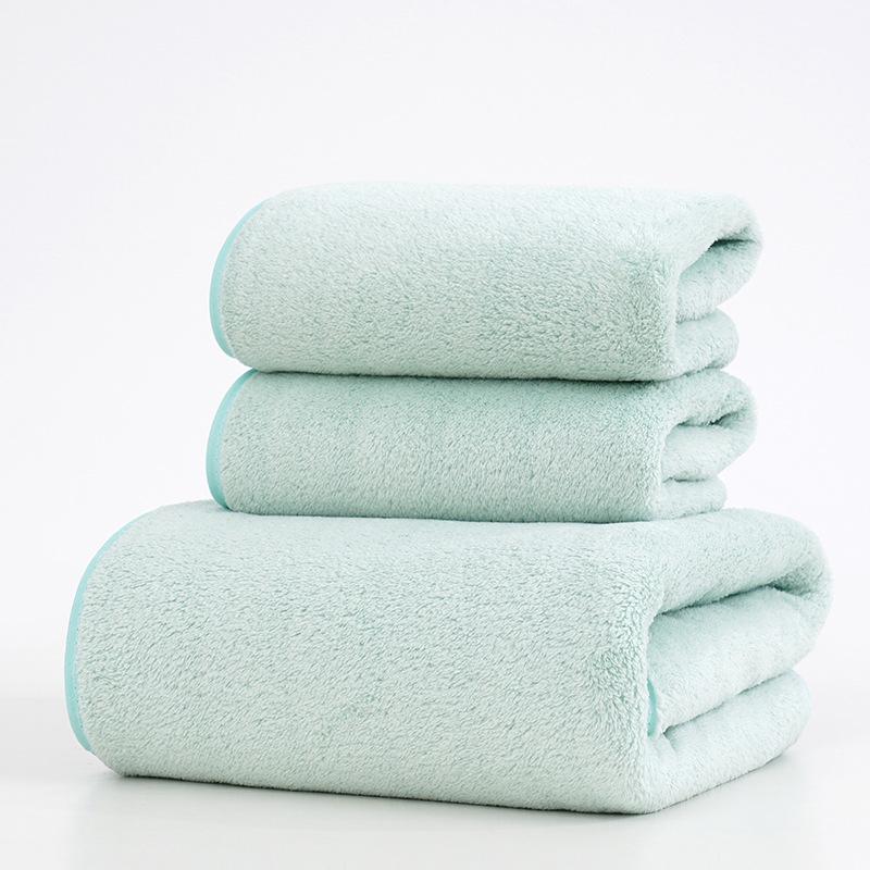 3-Piece Set: Soft, Absorbent Coral Fleece Towels - 2 Hand Towels + 1 Bath Towel, Easy to Wash and Dry