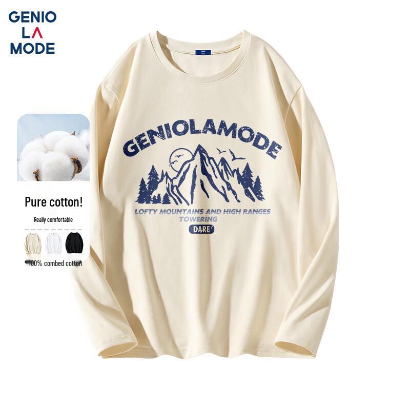 GENIOLAMODE Men's Pure Cotton Fall Long-Sleeve T-Shirt