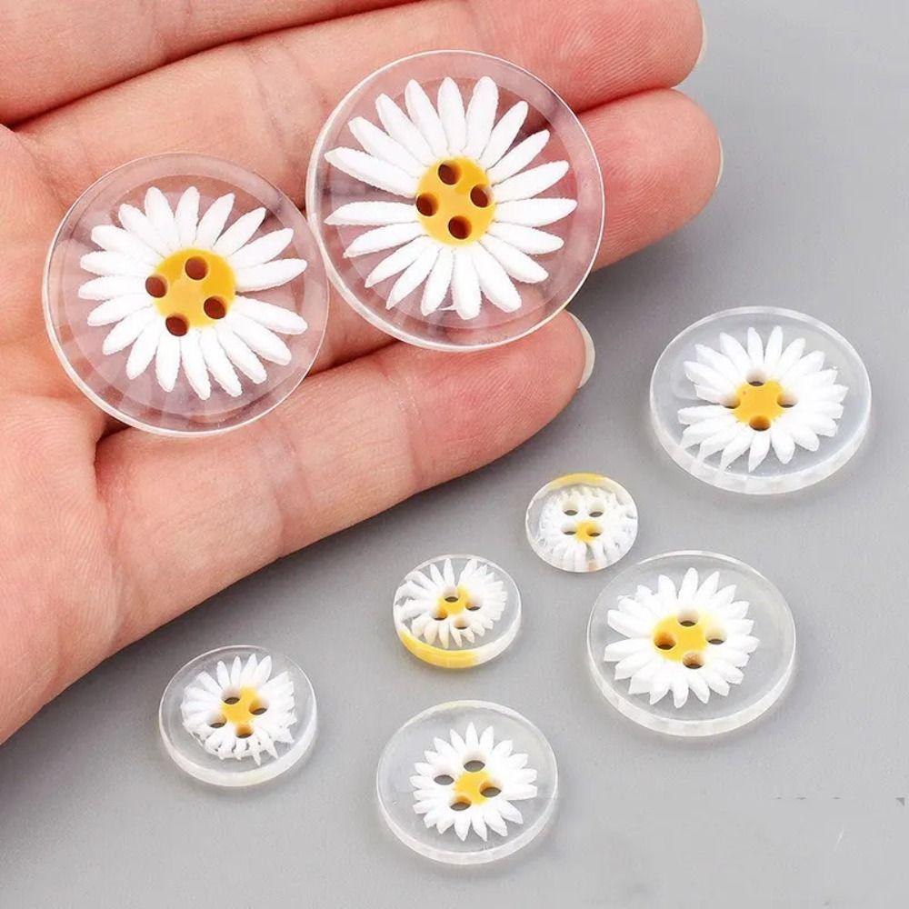 50PCS 2 Holes Daisy Buttons Round Sewing Button Sweater Clothing Button  Clothing Sewing