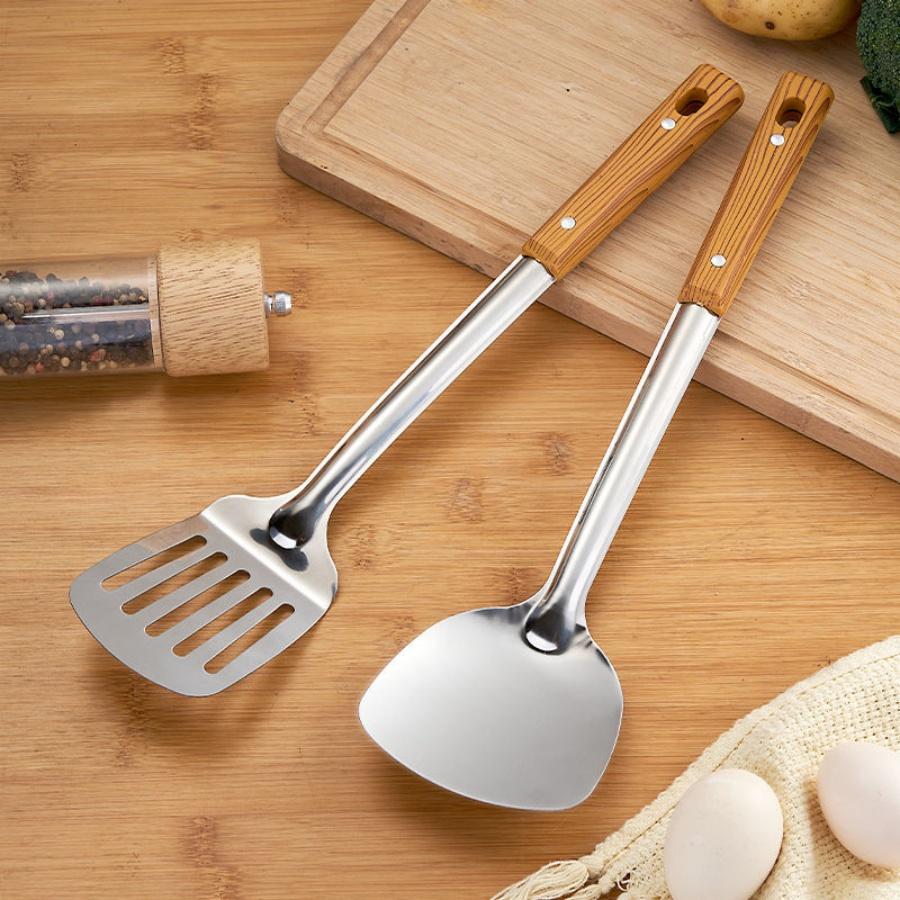 Long Handle Stainless Steel Kitchen Utensils Set Wok Spatula Ladle Tools Cook Equipment Kitchen Accessories Essentials Utensils