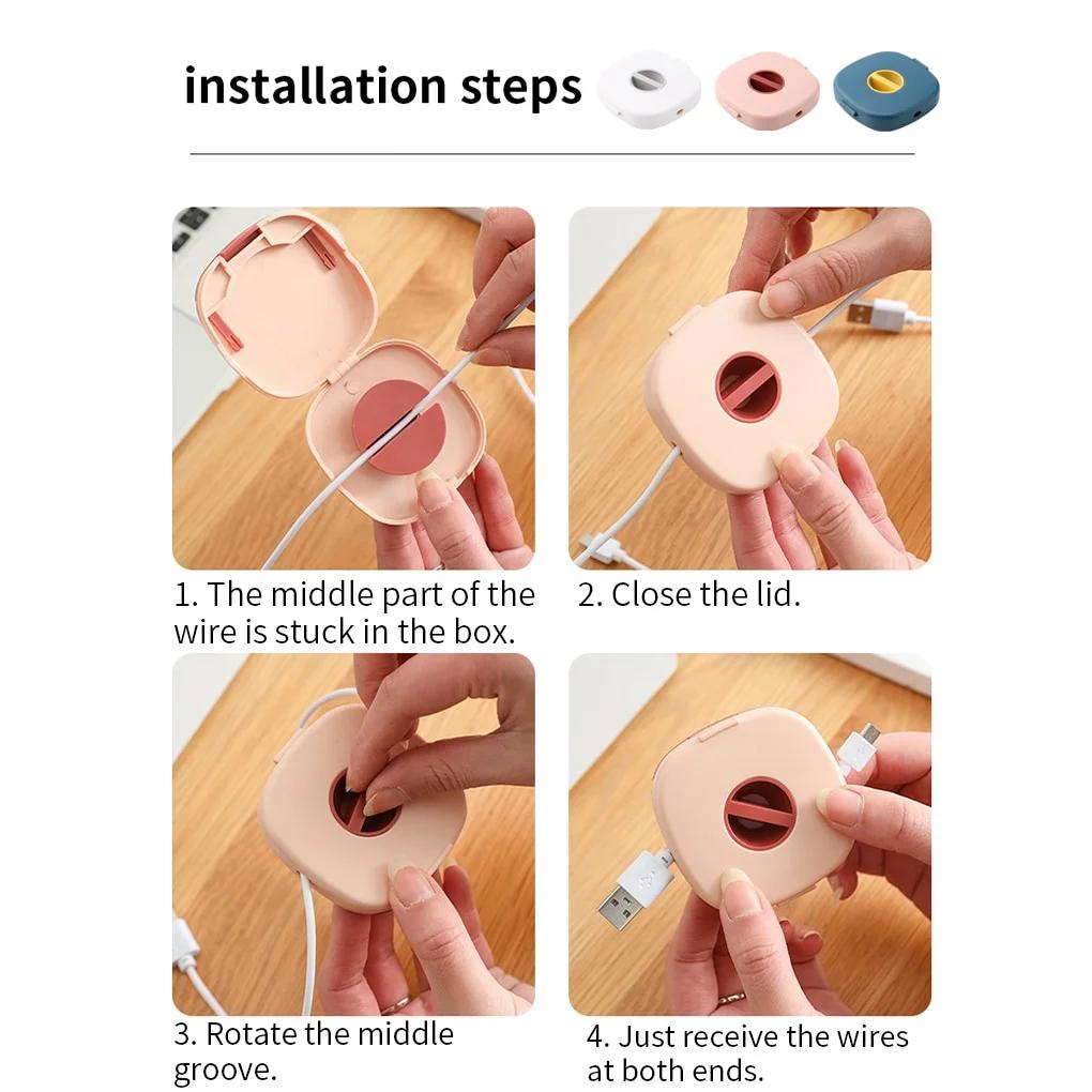 Portable Round USB Cable Winder Small Cable Organizer Rotating Data Cable Organizer Mobile Phone Mobile Charging Cable Winder