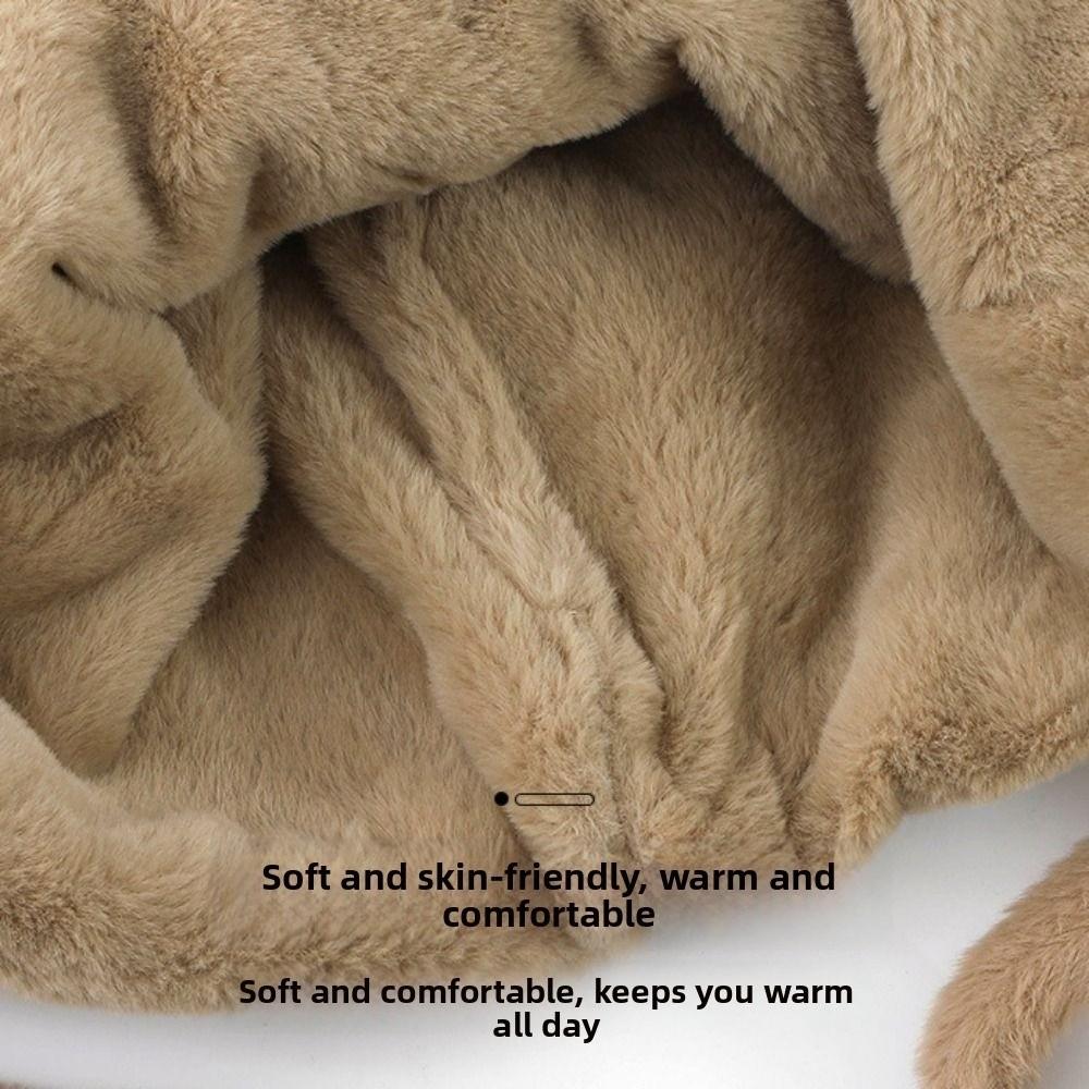 Cute Bear Pattern Women Ear Protection Cap with Ties Windproof Warm Thick Pullover Hat Coldproof Thickened Lei Feng Hat