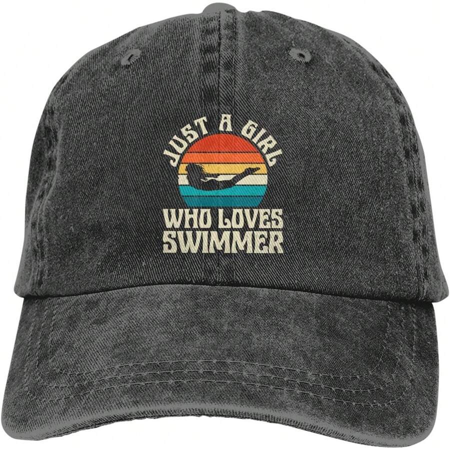 Adjustable Cotton Baseball Cap With Embroidered Swim Like A Girl Quote Unisex Low Profile Dad Hat