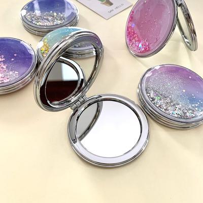 Glänzender Quicksand-Schminkspiegel, tragbarer Vergrößerungshandspiegel, quadratisch, Make-up, stehend, Schminktisch, faltbarer Taschenspiegel, süßer kompakter Mädchenspiegel