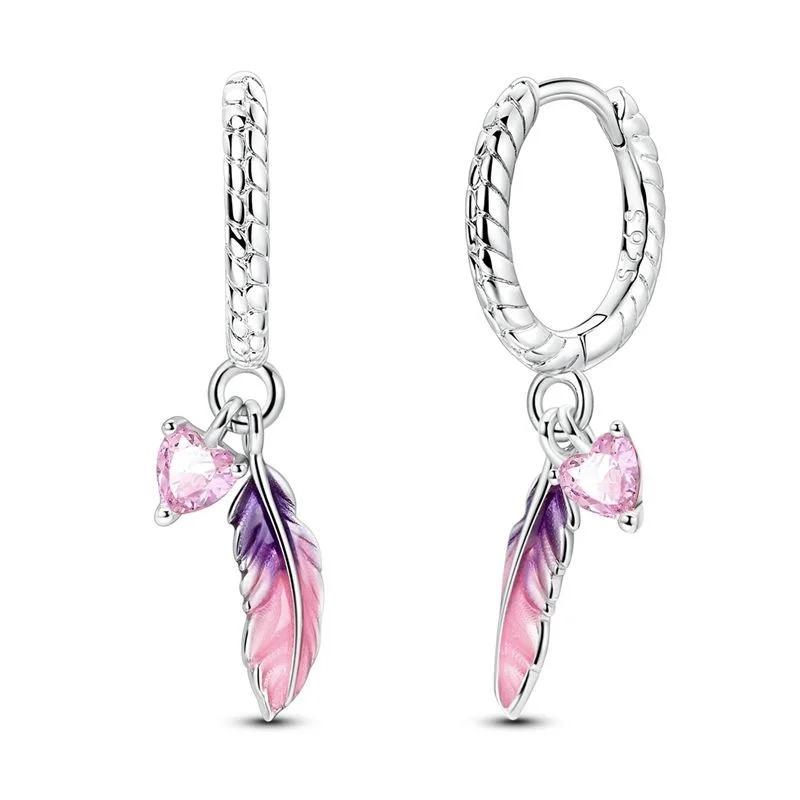 925 Silver Cute Shiny Stud Earring Bow Flower Unicorn Heart Shell Feather Fit Fashion Fine Jewelry Gift for Women