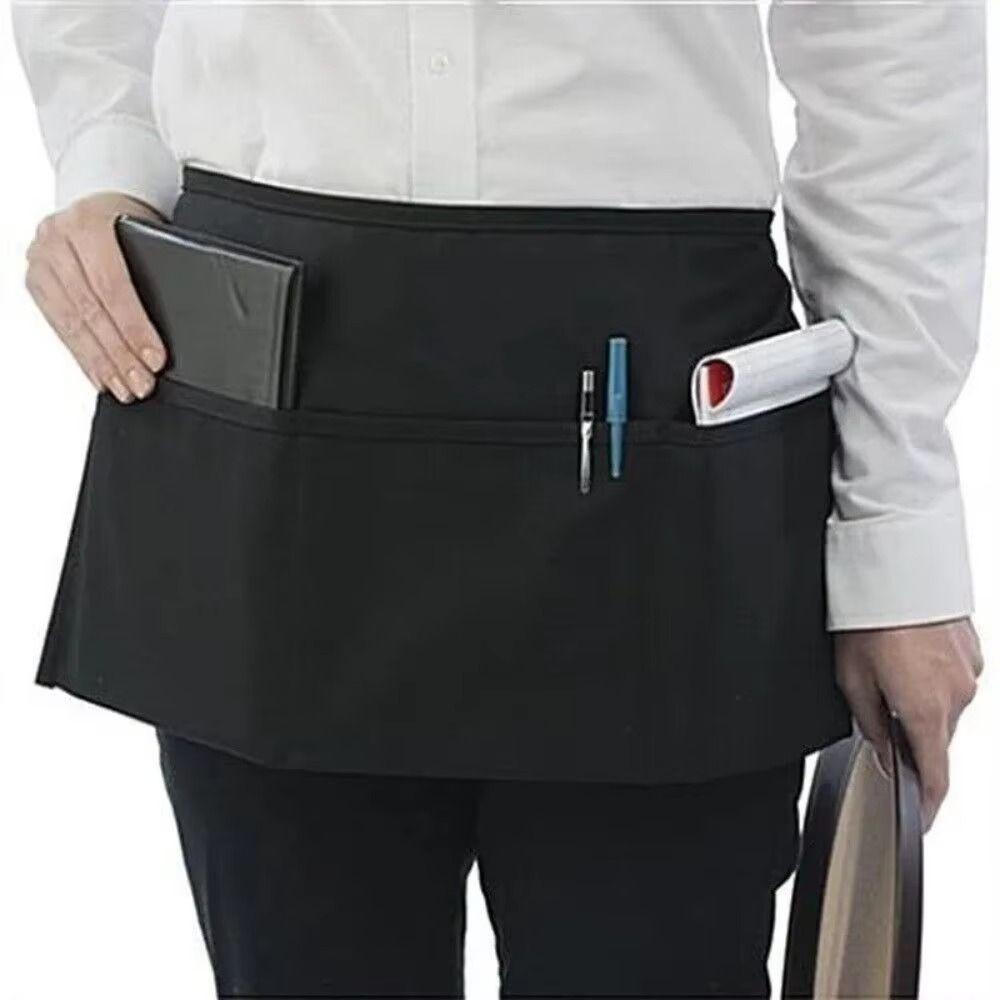 Unisex Waist Apron 3 Pockets Waiter Half Waist Apron New Short Half Waist Apron Restaurant Waiters