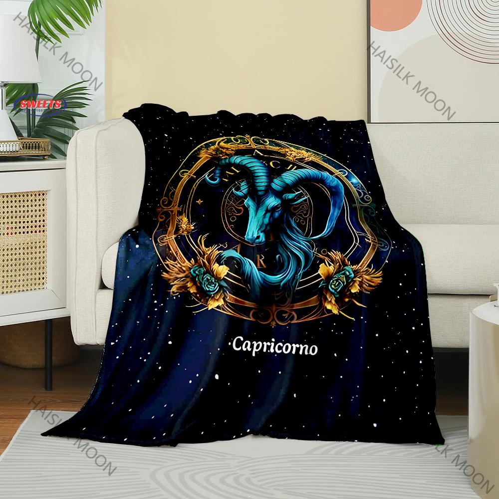 6 Sizes Capricorn, Zodiac Theme Pattern Printed Blanket,Throw for Bed, Couch & Travel Ultra Soft & Cozy Gift for Friend Family 75x90cm
