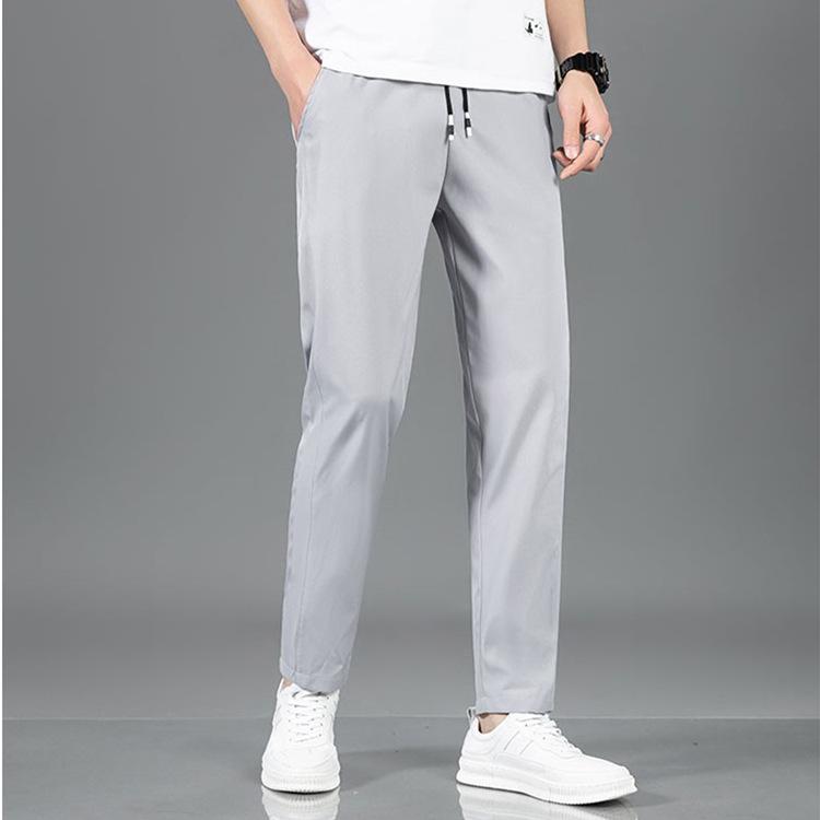 Men's Ice Silk Trousers Solid Color Mid-Waist Loose Breathable Straight-Leg Casual Pants Thin Quick-Drying Sports Pants