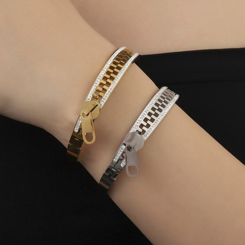 Vintage Crystal Bracelet Shiny Zip Titanium Steel Hand Chain Jewelry Zipper Bangle  Unisex