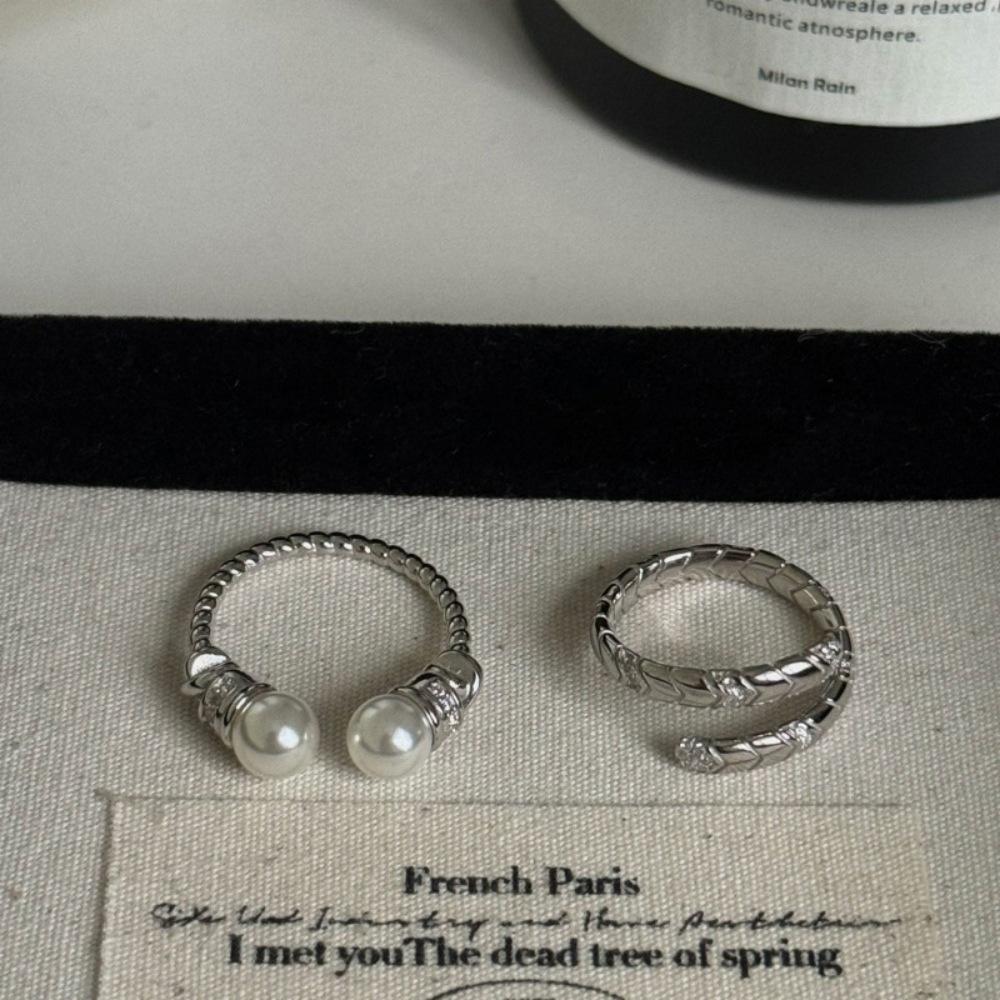 Medieval Zircon Twist Pearl Ring Sterling Silver Index Finger Ring Open Ring