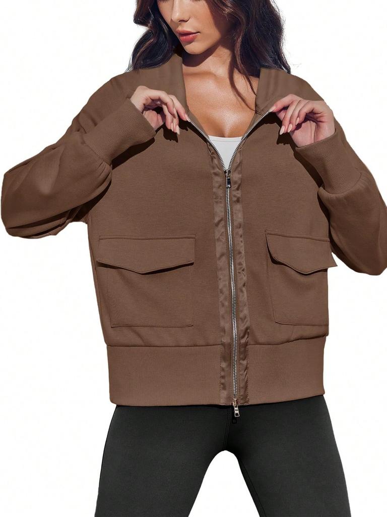 Women's Lightweight Zip Up Sweatshirt Jacket Collared Pocket Casual Outdoor Coat for Running Hiking Travel