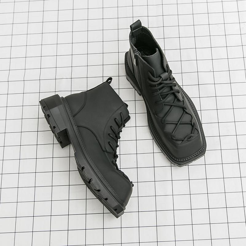 

Fashion Autumn New Men Comfortable Lace Up Side Zipper High Top Leather Shoes Fashion Brand Round Toe Thick Soled Non Slip Outdoor Boots 38 чёрный