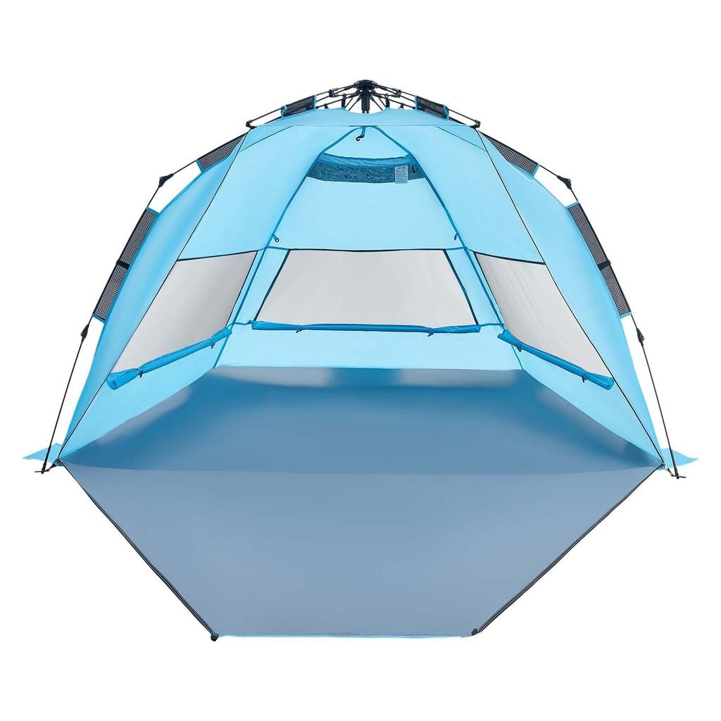 Beach Tent Sun Shelter for 4 Person, Pop Up Beach Tent UPF 50+ Protection, Portable Sun Shade Canopy with Carrying Bag and Sand Pockets, Easy Setup