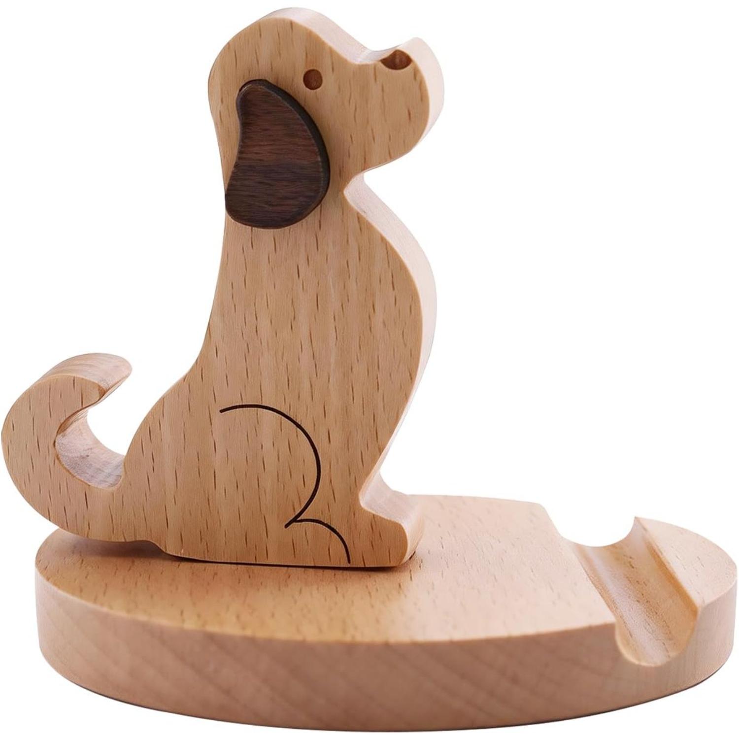 Wooden Phone Holder Cute Dog Cellphone Cartoon Animal Cell Stand Creative Desk Ornament Universal Compatible DOG