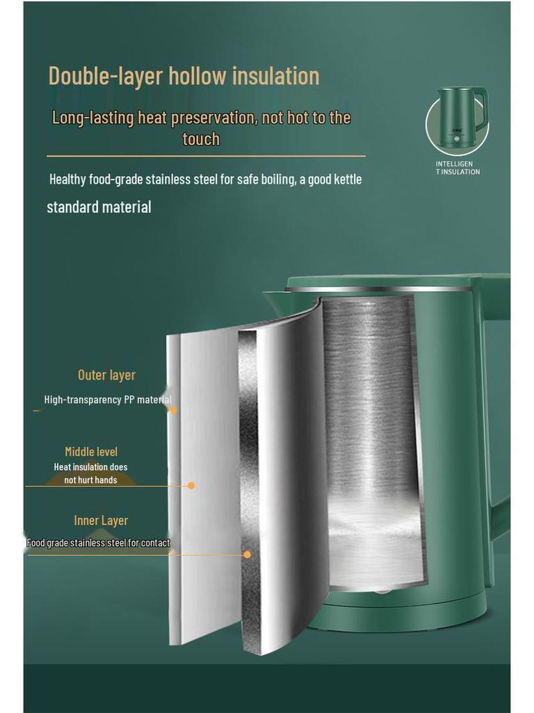Wanlida Stainless Steel Electric Kettle, Food Grade, Hotel Use, Double Layer, Auto Power Off, Gift-Ready.