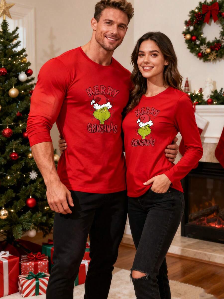 Family Matching Merry Grinchmas Cotton Long Sleeve Christmas Pajamas S