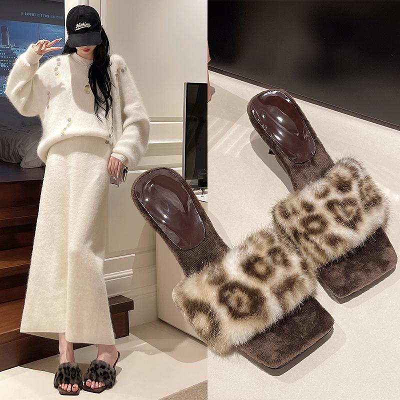 Mode 2025 Neu Herbst und Winter Damen Oberbekleidung Vielseitiger Kitten Heel Offene Zehen Quadratische Zehen Pantolette