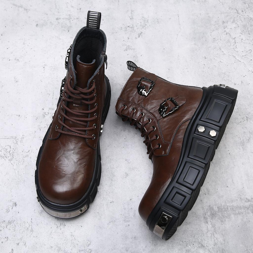 Hohe Lederstiefel Herren 2025 Winter neu kleines Design Martin Boots trendy lässige kurze Stiefel dicksohlige erhöhende Herrenstiefel