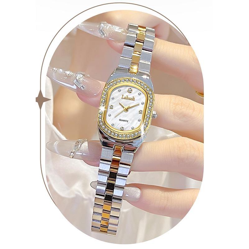 Women Elegant Steel Quartz Watches Round Dial Rhinestone Calendar Wristwatch Waterproof Classic Roman Scale Dress Watch Birthday Gift for Ladies