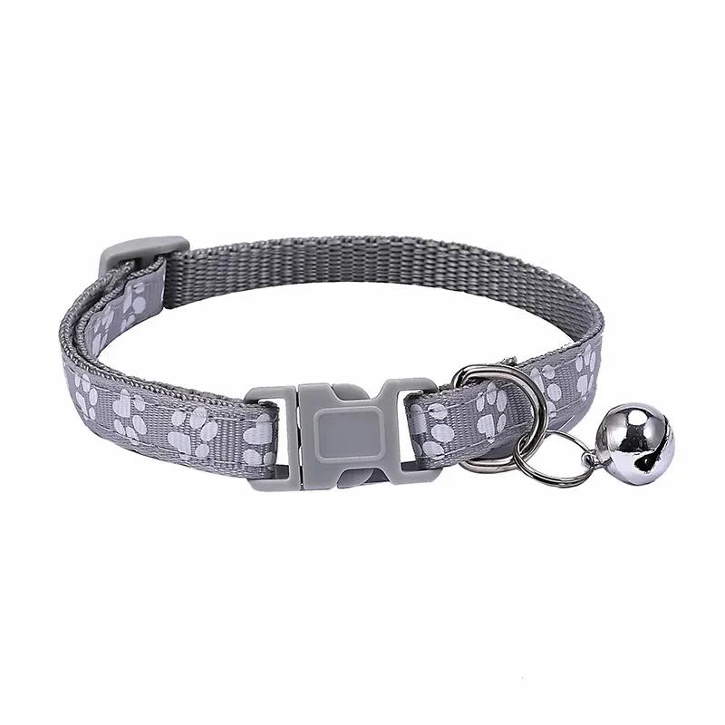 Pet Collar With Bell Cartoon Footprint Colorful Dog Puppy Cat Accessories Kitten Collar Adjustable Safety Bell Ring Necklace Pet