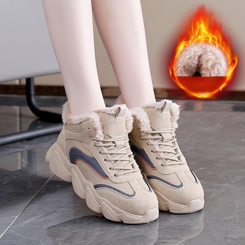 Women's Thick-soled Winter Lace-up Lightweight Warm Anti-cold Padded Snow Boots Non-slip Wear Casual Sneakers Cotton Boots
