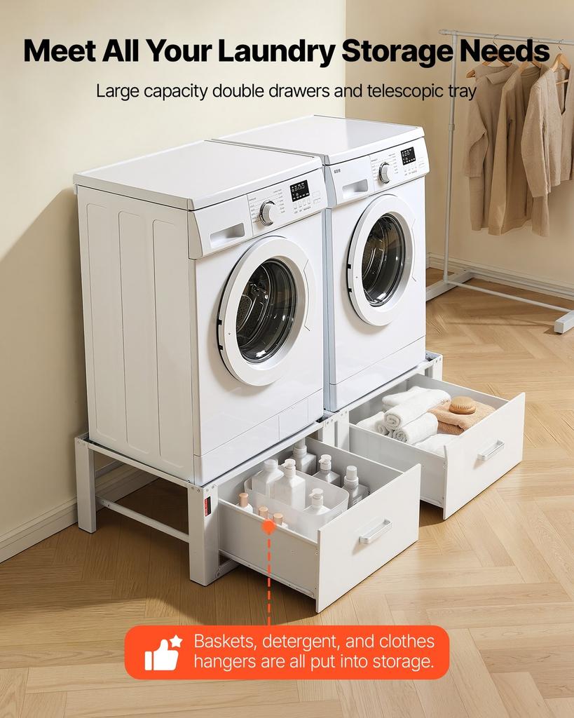 Laundry Pedestal, 290 mm Height, Washer and Dryer Pedestals with Drawer, 150 kg Weight Load Capacity, Non-Slip Feet, Heavy-duty Steel Washing Machine
