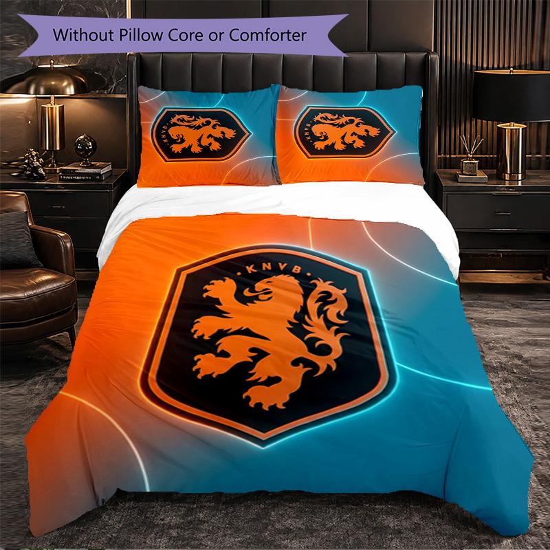 Netherlands Football Pattern 3 Pieces Bedding Set Soft Microfiber Duvet Cover with Pillow Cases for Bedroom