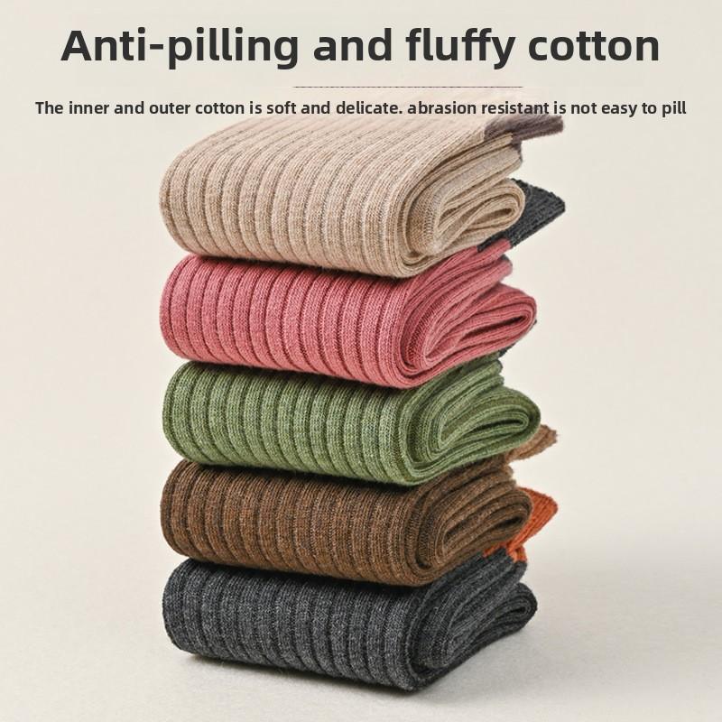 5 Pairs of Girls Retro Autumn New Cotton Match Color Sweat Absorption Deodorizing Tube Socks