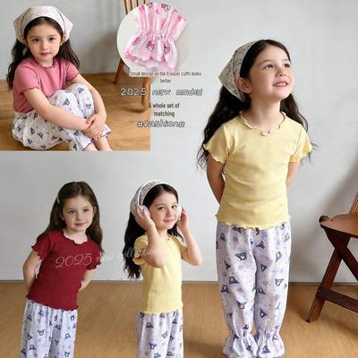 Completo due pezzi da bambina: T-shirt a maniche corte in seta ghiaccio e pantaloni repellenti per zanzare