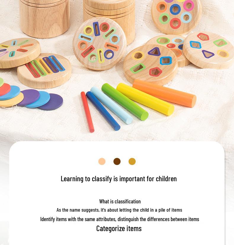 Drewniany cylinder Montessori do sortowania kształtów - Zabawka do rozpoznawania kolorów dla małych dzieci