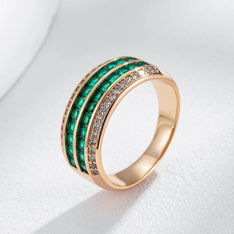 Double Layer Emerald Green Zircon Luxury Women's Rings for Wedding Party Golden Vintage Jewelry