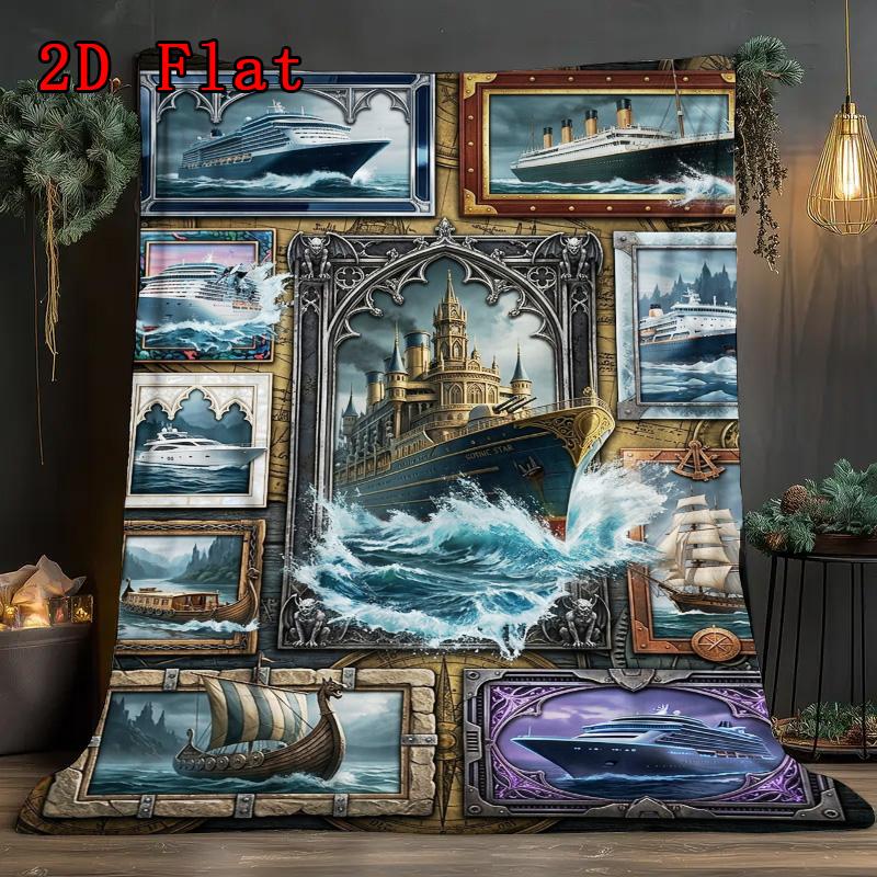 Maritime Dreams Collage 2D Flat Pattern Flannel Blanket, High quality All Seasons, Home Decor, Warmth and Comfort, Perfect for Christmas Gifts.