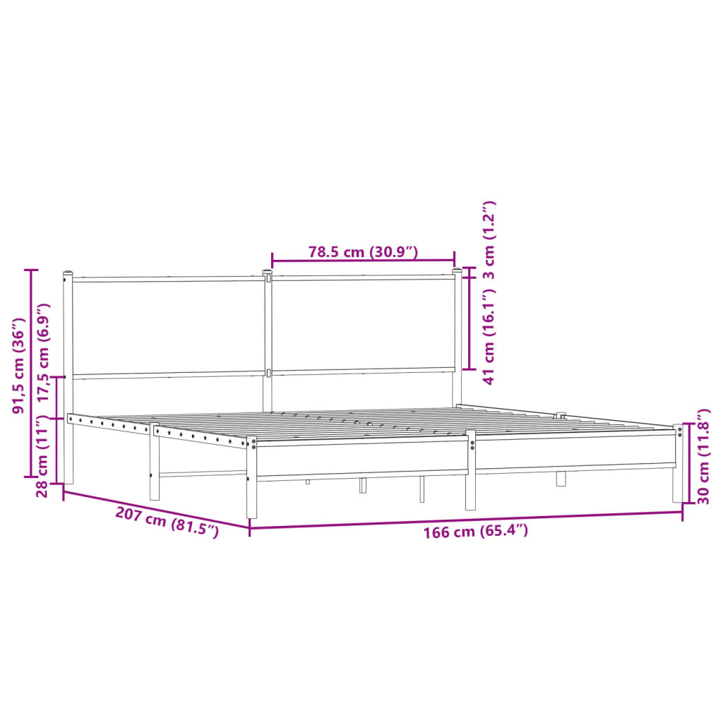 Metal Bed Frame Without Mattress Smoked Oak Finish 160 X 200 Cm