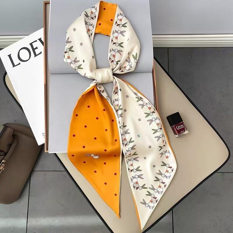 Fashion Print Hair Ribbon Scarf Women Neck Tie Bag Scarfs Satin Silk Skinny Headscarves Ladies Foulard Floral Bands New