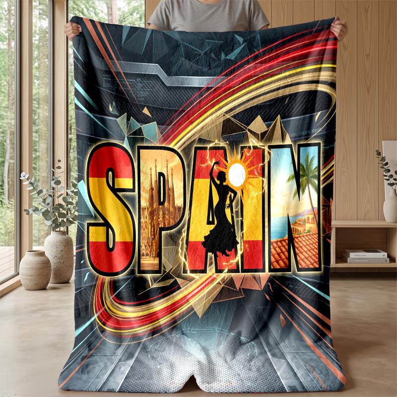 Spain Football Printed Flannel Blanket Skin Friendly Warm Decorative Throw for Indoor Couch Bed Daily Use