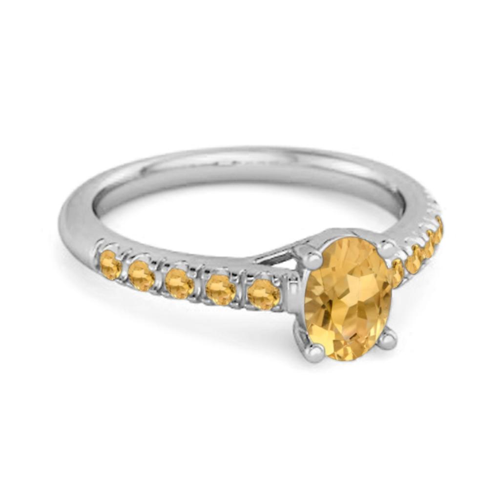 Citrine Solitaire Accented Band Design Ring- 925 Sterling Silver