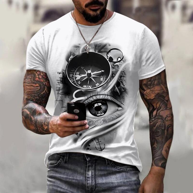 Vintage Men's T-shirt Summer Short Sleeve O-neck 3D Anchors Print Top Tee Shirt Oversized Men's Clothing Casual Streetwear