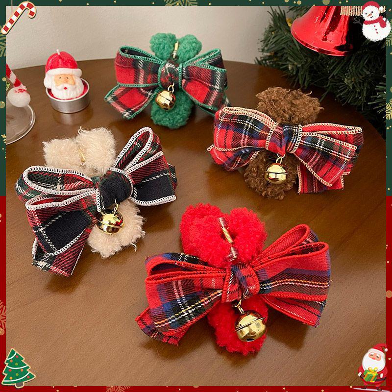 Plaid Bow Plush Hair Clip – Christmas Bells Large Claw Clip for Women